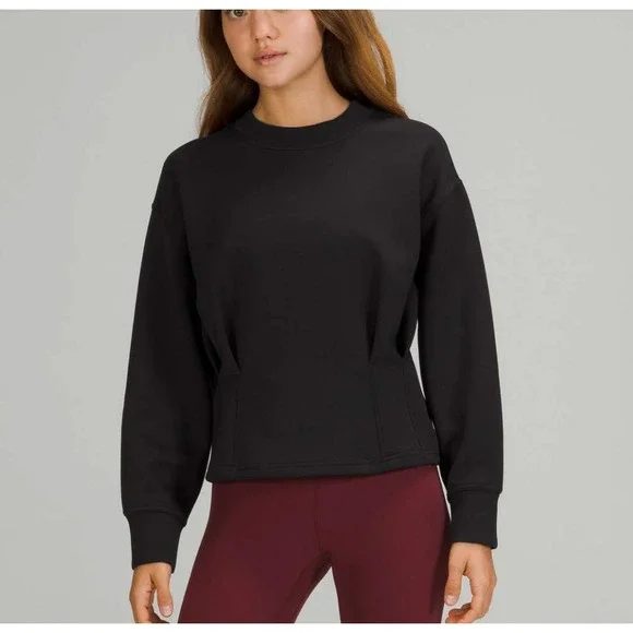 Lululemon Gathered Waist Crew Pullover Black Modal Sweatshirt W3EPBS Size 6 - Picture 1 of 8